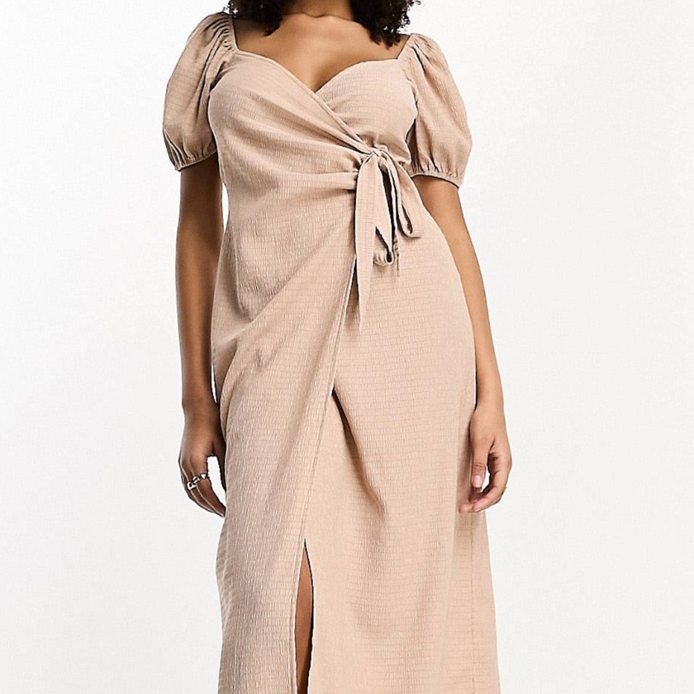ASOS Design textured puff sleeve wrap dress